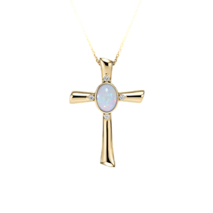 Oval Opal Cross Pendant Necklace