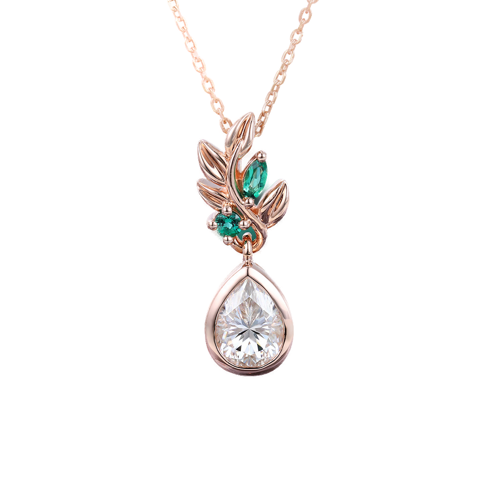 Pear Moissanite Botanical Pendant Necklace