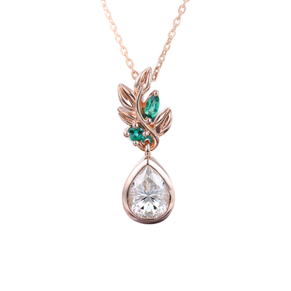 Pear Moissanite Botanical Pendant Necklace