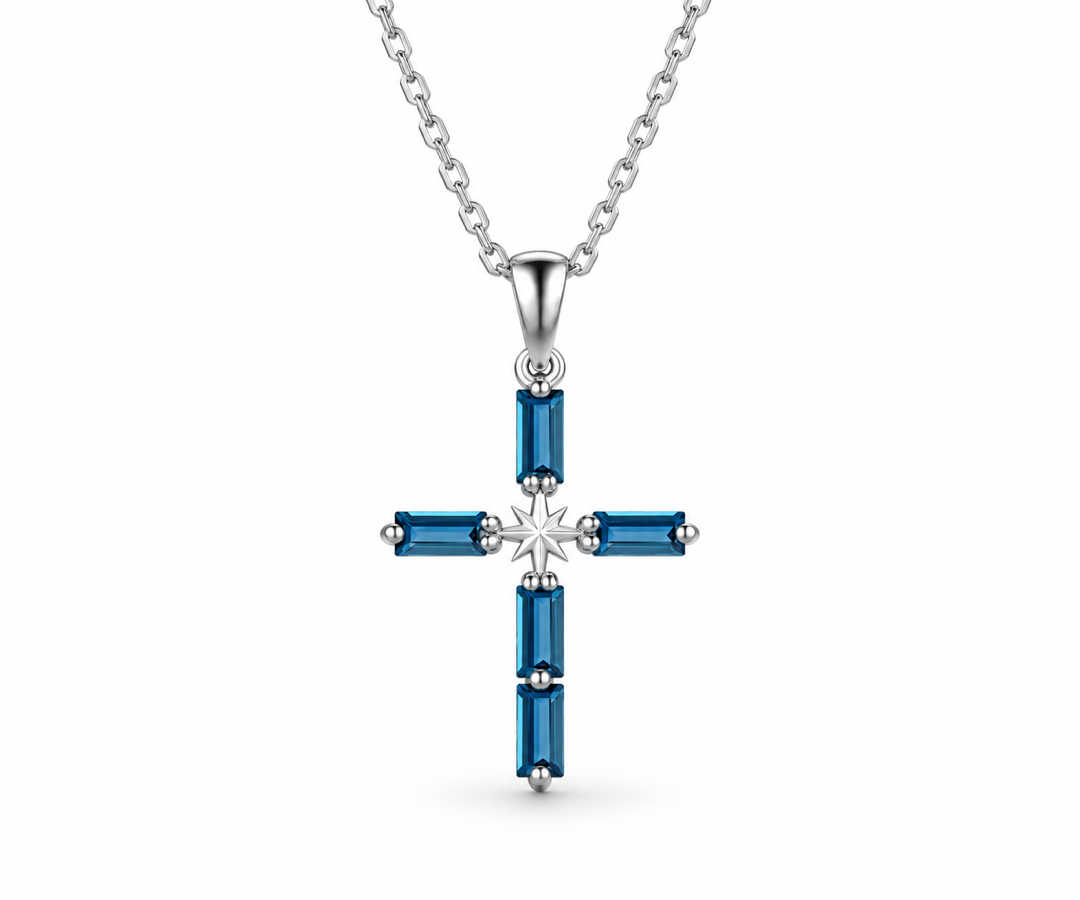 London Blue Topaz North Star Cross Necklace