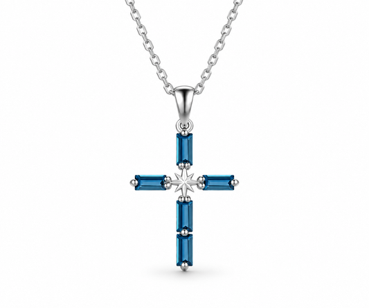 London Blue Topaz North Star Cross Necklace