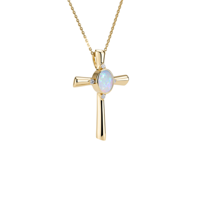 Oval Opal Cross Pendant Necklace