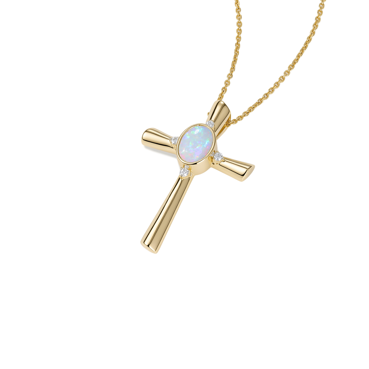 Oval Opal Cross Pendant Necklace