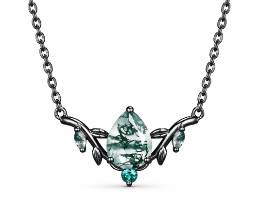 Black Moss Agate Leaf Vine Necklace