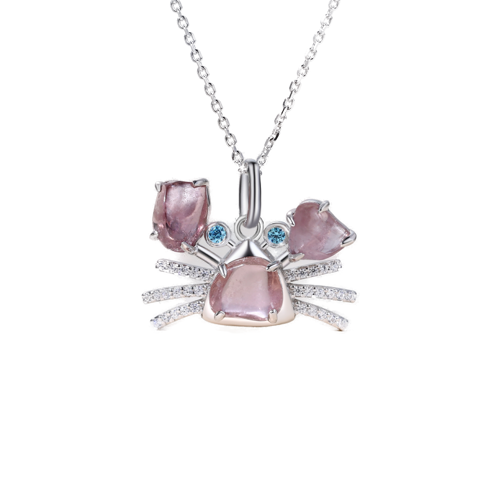 Pink Sapphire Cancer Crab Pendant Necklace