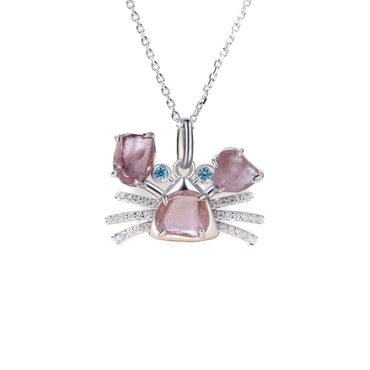 Pink Sapphire Cancer Crab Pendant Necklace