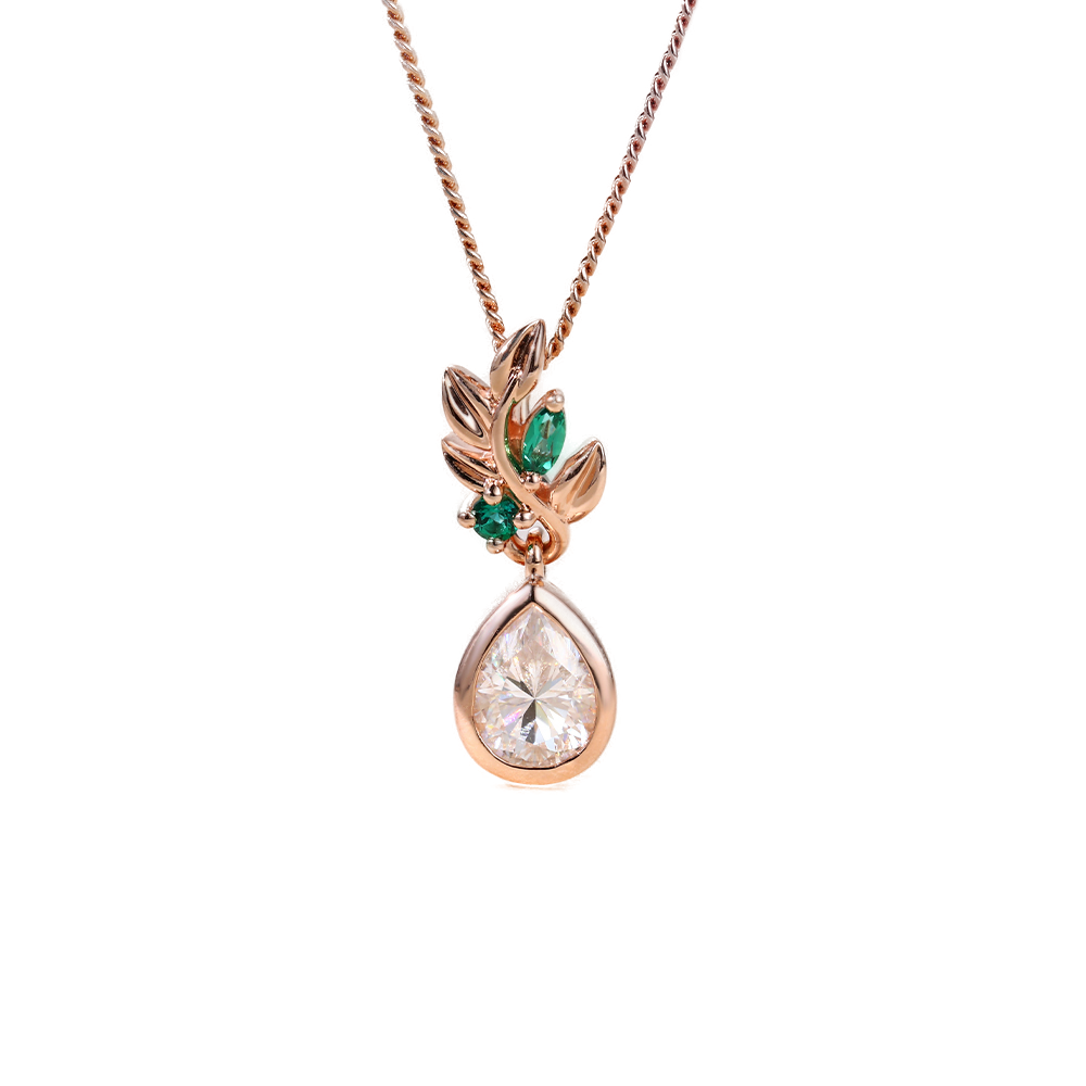 Pear Moissanite Botanical Pendant Necklace