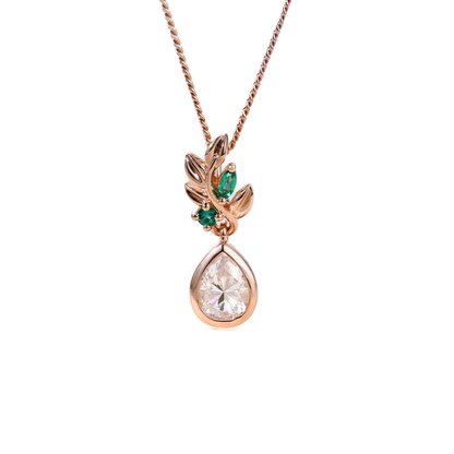 Pear Moissanite Botanical Pendant Necklace