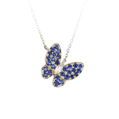 Blue Sapphire Butterfly Pendant Necklace