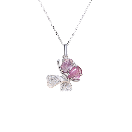 Purple Pink Sapphire Butterfly Pendant Necklace