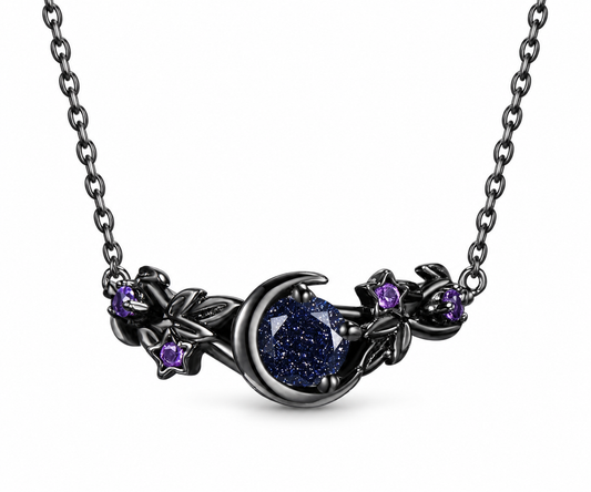Black Blue Sandstone Crescent Necklace