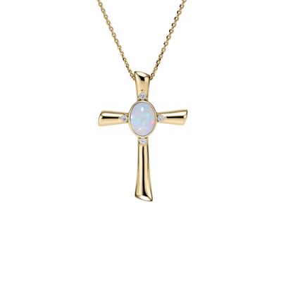 Oval Opal Cross Pendant Necklace