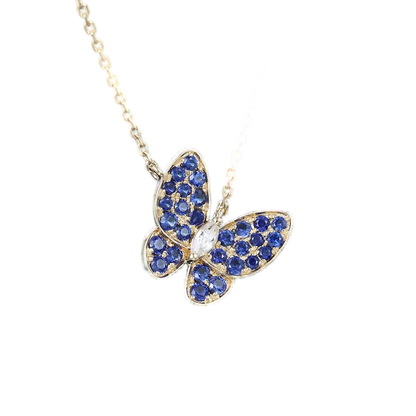 Blue Sapphire Butterfly Pendant Necklace