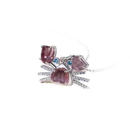 Pink Sapphire Cancer Crab Pendant Necklace