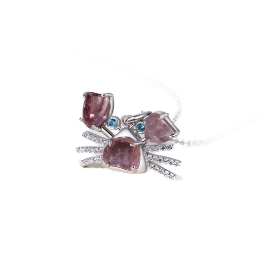 Pink Sapphire Cancer Crab Pendant Necklace