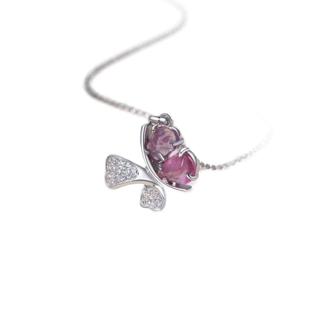 Purple Pink Sapphire Butterfly Pendant Necklace