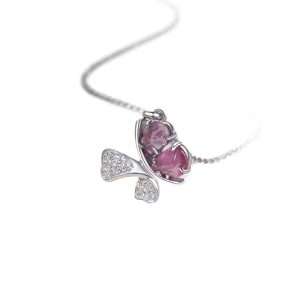 Purple Pink Sapphire Butterfly Pendant Necklace