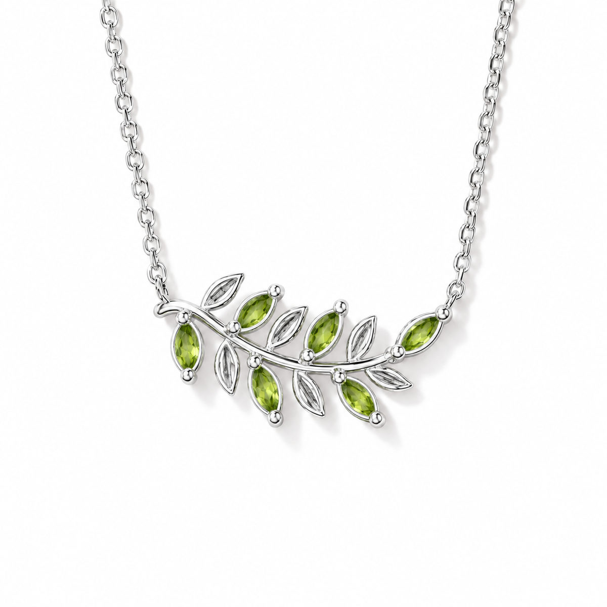 Marquise Peridot Vine Necklace in Sterling Silver — back construction view