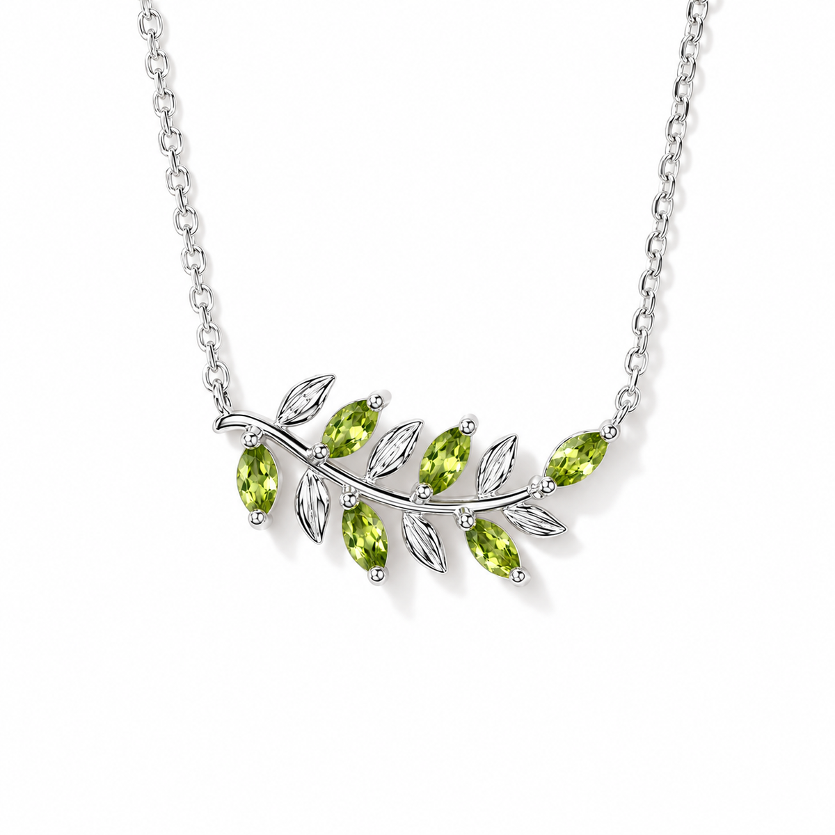 Marquise Peridot Vine Necklace in Sterling Silver — front view