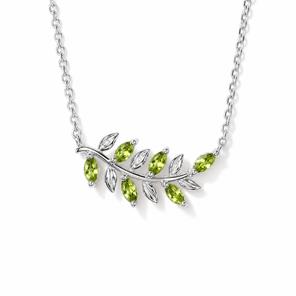 Marquise Peridot Vine Necklace in Sterling Silver — front view