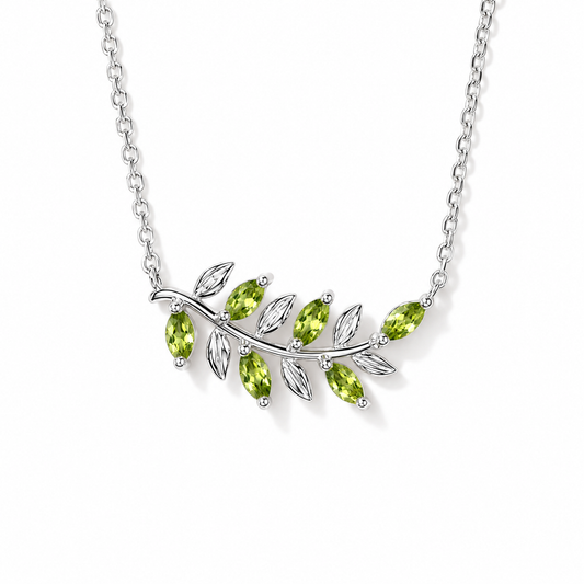 Marquise Peridot Vine Necklace in Sterling Silver — front view
