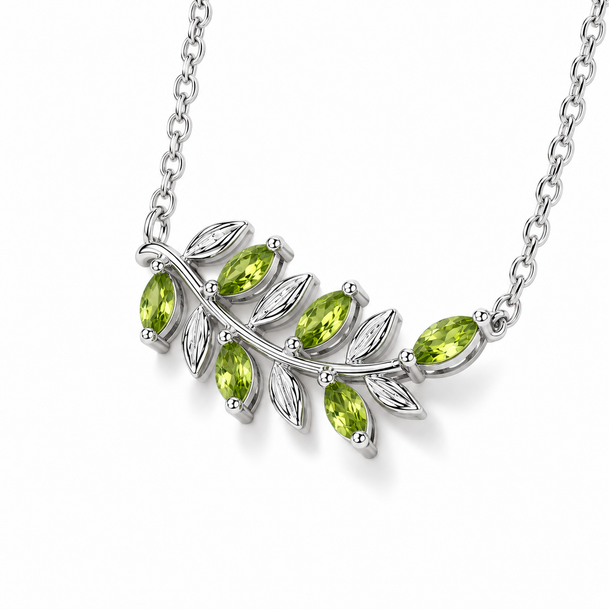 Marquise Peridot Vine Necklace in Sterling Silver — 45-degree side view