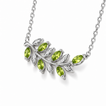Marquise Peridot Vine Necklace in Sterling Silver — 45-degree side view