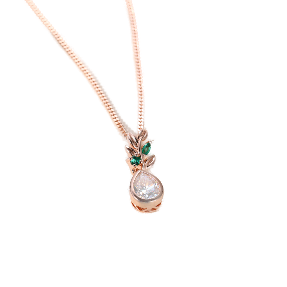 Pear Moissanite Botanical Pendant Necklace
