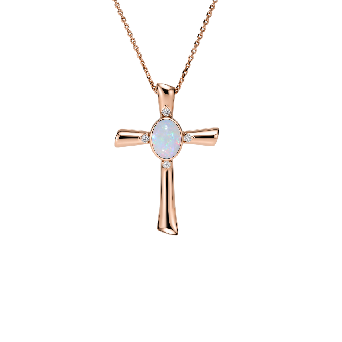 Oval Opal Cross Pendant Necklace