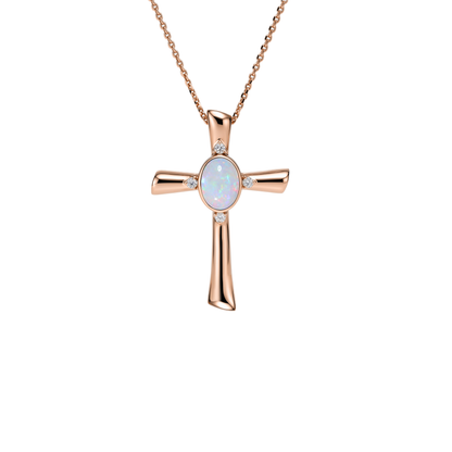 Oval Opal Cross Pendant Necklace