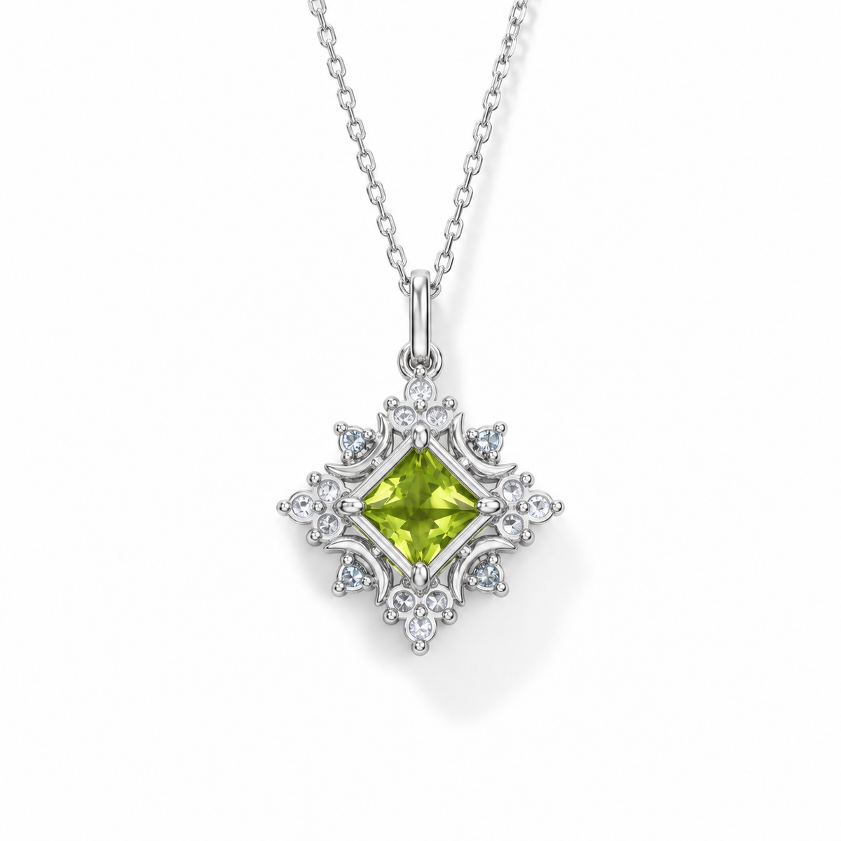 Princess-Cut Peridot Celestial Necklace in Sterling Silver — back construction view