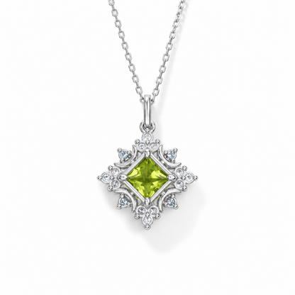 Princess-Cut Peridot Celestial Necklace in Sterling Silver — back construction view