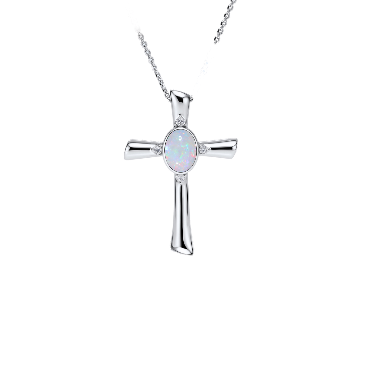 Oval Opal Cross Pendant Necklace