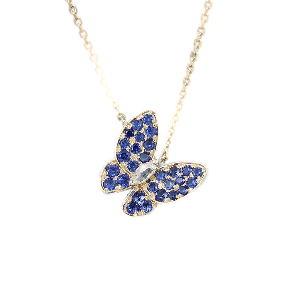 Blue Sapphire Butterfly Pendant Necklace