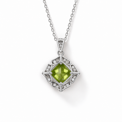 Cushion-Cut Peridot Halo Necklace in Sterling Silver — back construction view