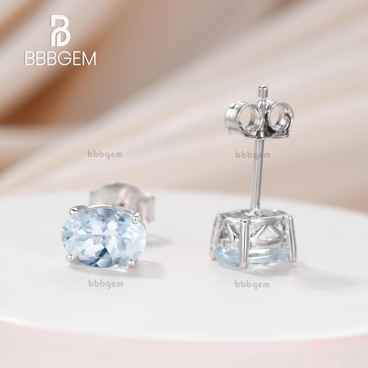 1.30 Carat Oval Shape Aquamarine Stud Earrings In Sterling Silver-14K White Gold Oval Aquamarine Birthstone Earrings-bbbgem