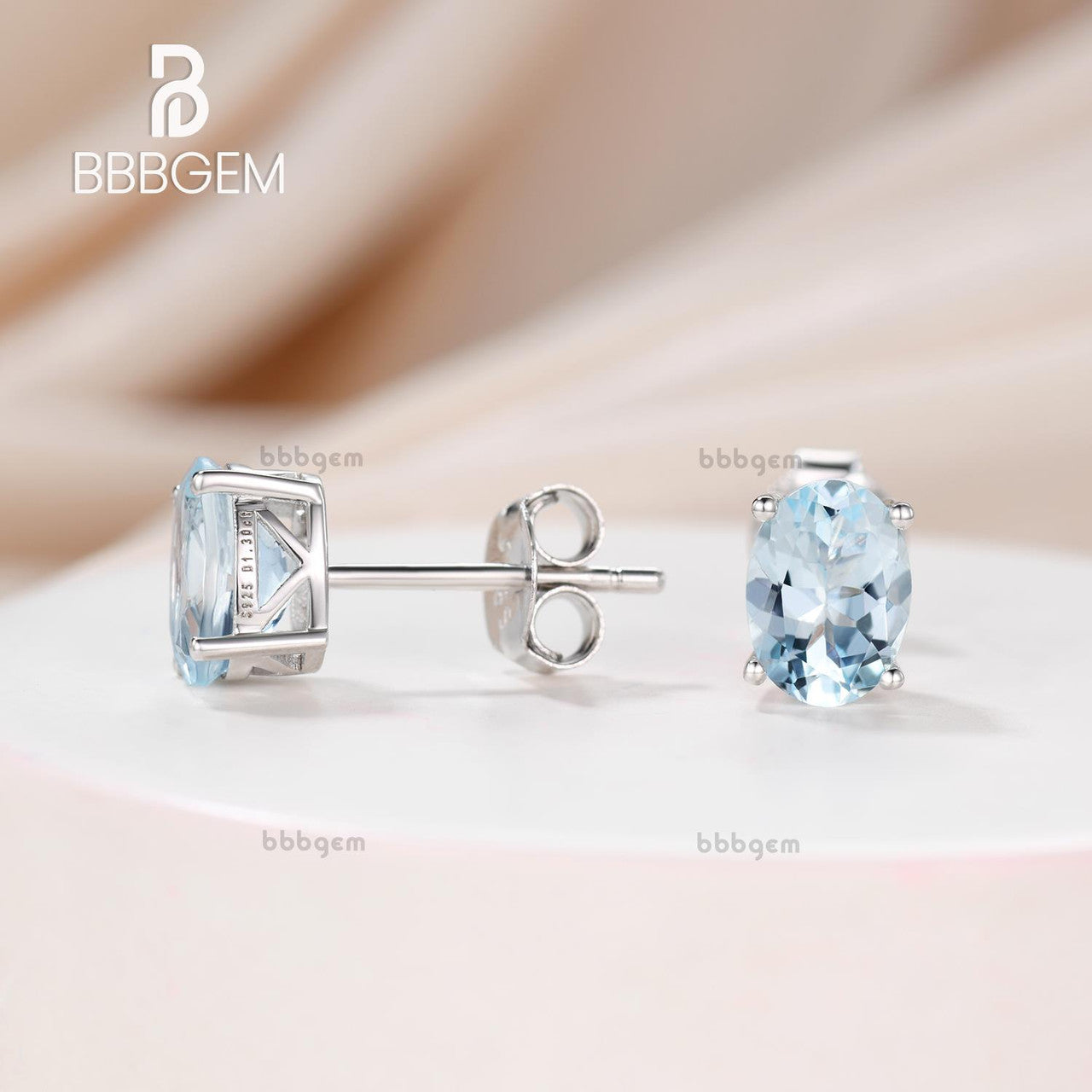 1.30 Carat Oval Shape Aquamarine Stud Earrings In Sterling Silver-14K White Gold Oval Aquamarine Birthstone Earrings-bbbgem