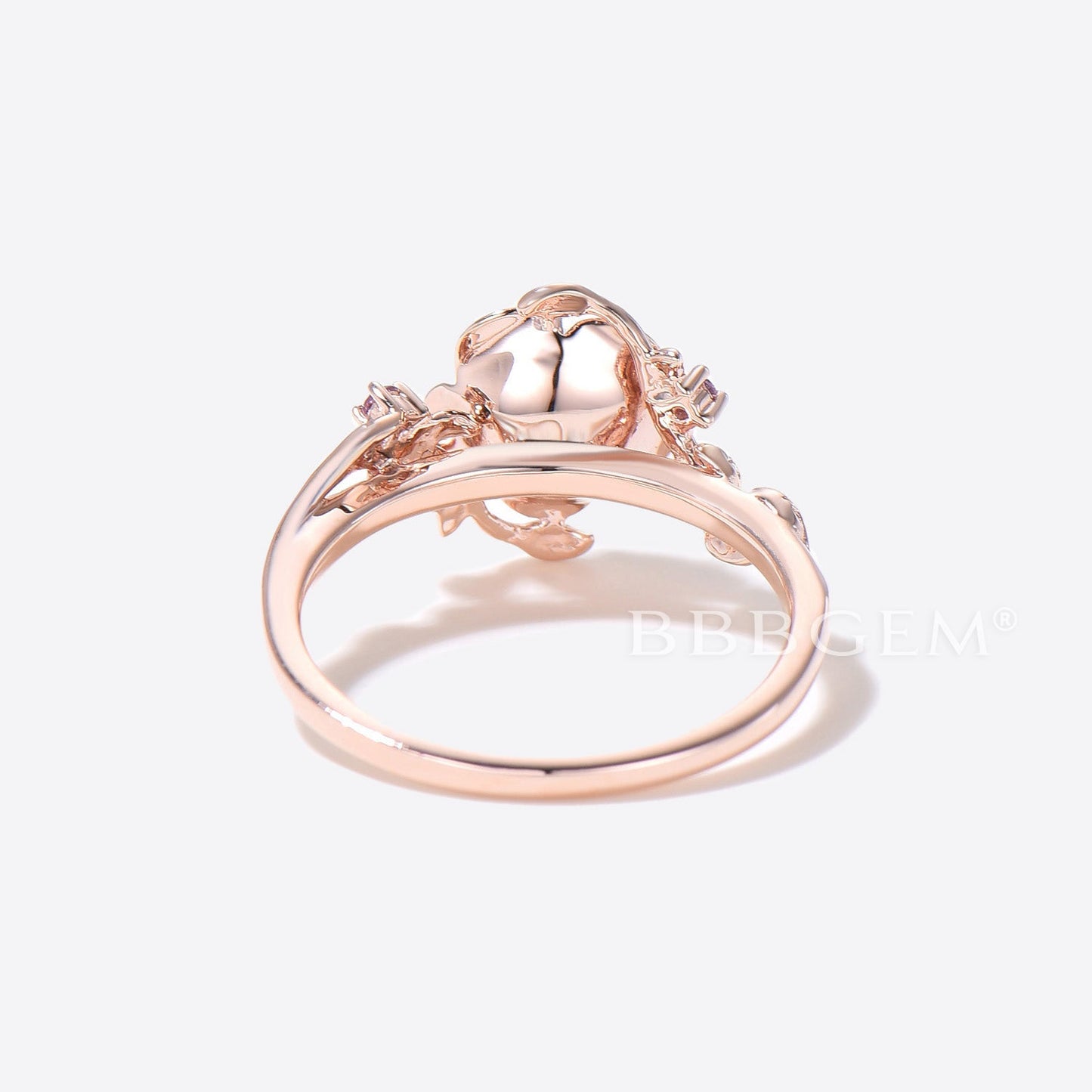 Floral Round White Opal Engagement Ring Rose Flower Fire Opal Wedding Ring Twig Leaf Amethyst Promise Ring October Birthstone Jewelry