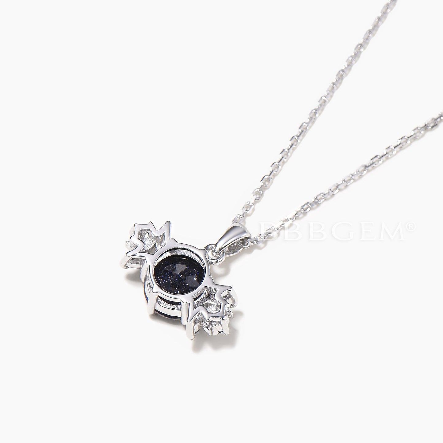 Round Cut Blue Sandstone Moon Necklace Marquise Alexandrite Cluster Pendant
