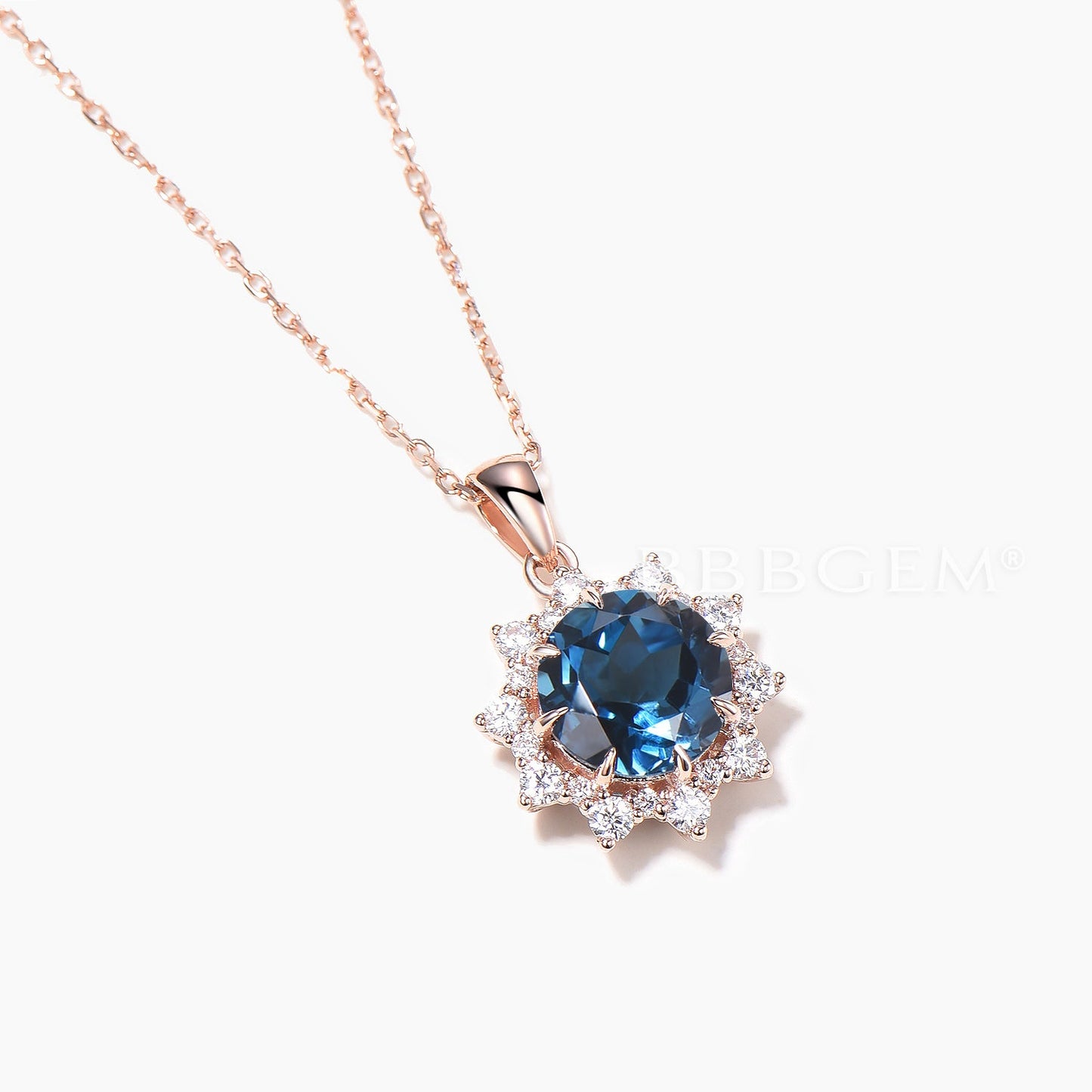 1.2CT Round Cut Natural London Blue Topaz Necklace Diamond Halo Pendant