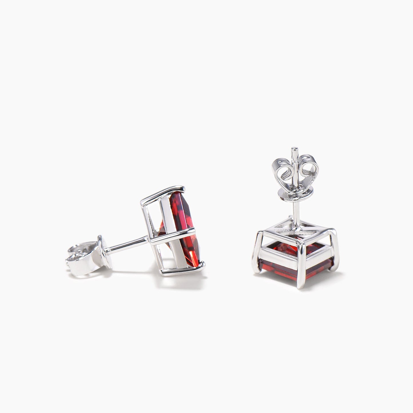 Princess Cut Natural Garnet Stud Earrings Minimalist Red Gemstone Earrings