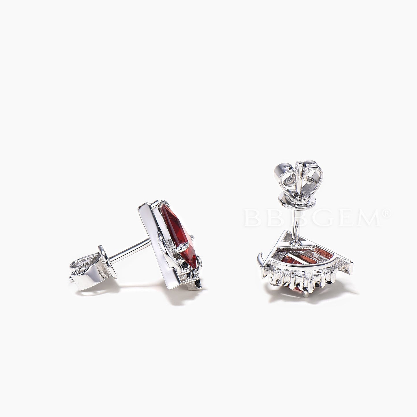 Kite Cut Natural Garnet Black Diamond Stud Earrings Moon Goithic Masonic Earrings