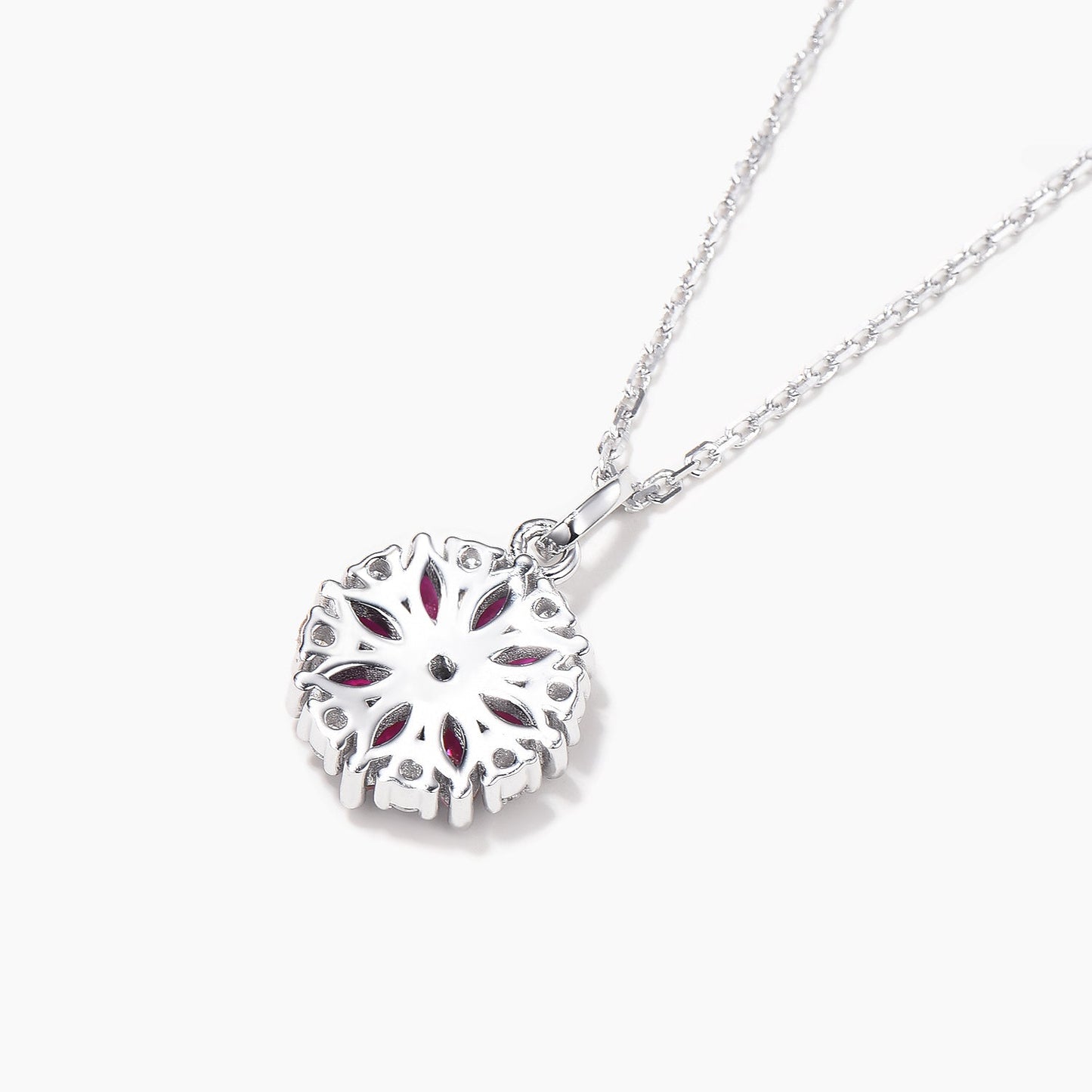 Marquise Cut Ruby Wedding Necklace Diamond Cluster Floral White Gold Pendant