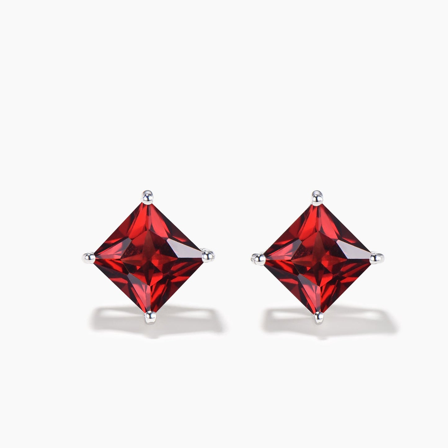 Princess Cut Natural Garnet Stud Earrings Minimalist Red Gemstone Earrings