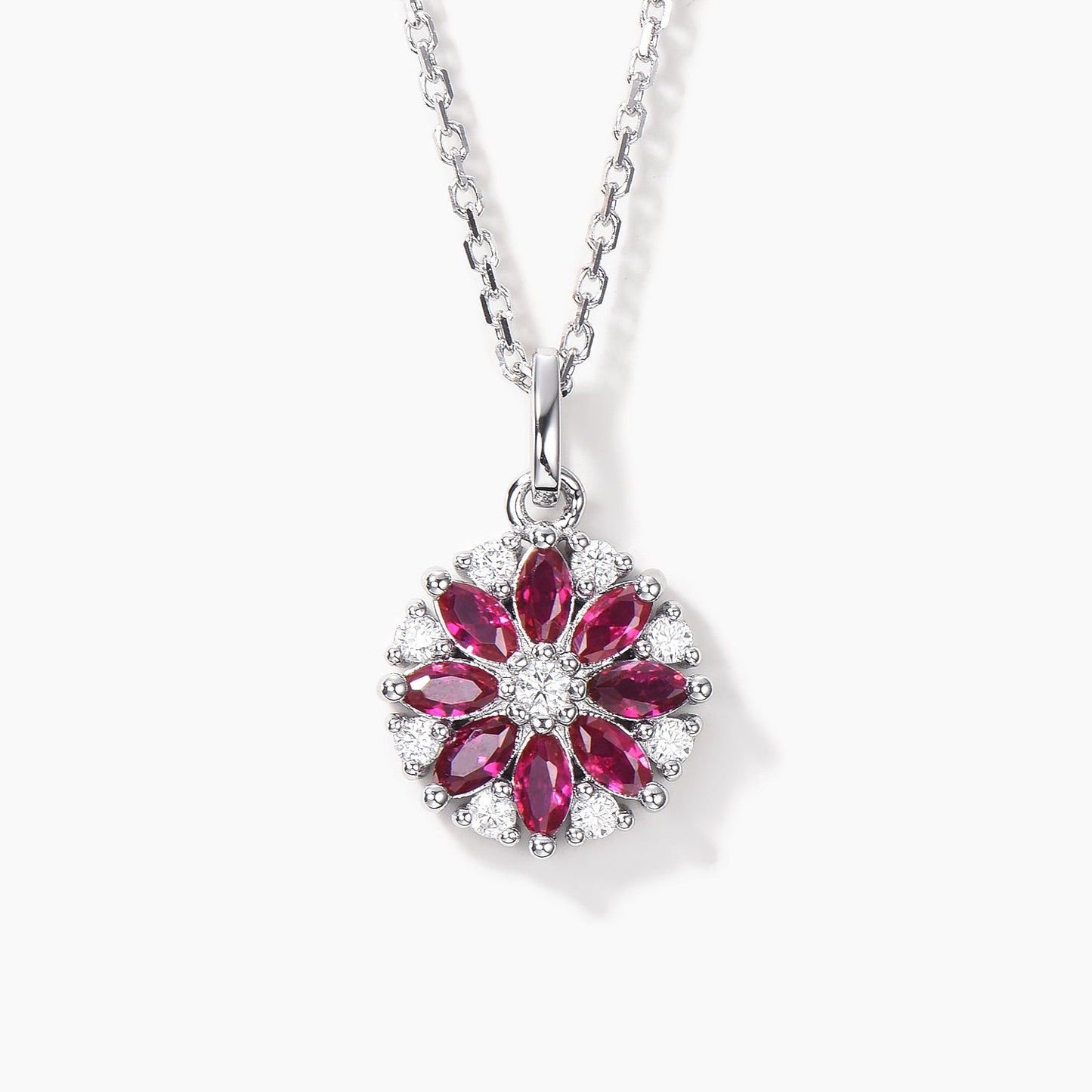 Marquise Cut Ruby Wedding Necklace Diamond Cluster Floral White Gold Pendant