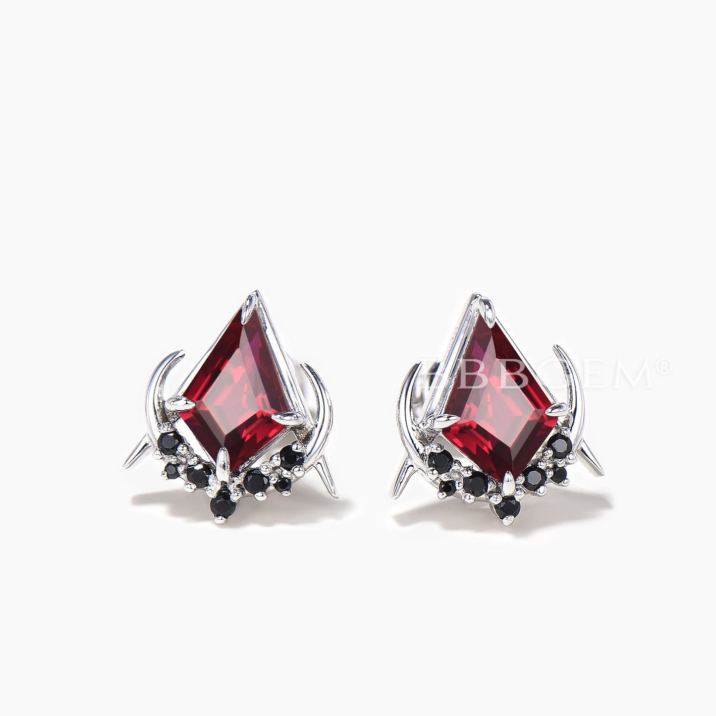 Kite Cut Natural Garnet Black Diamond Stud Earrings Moon Goithic Masonic Earrings