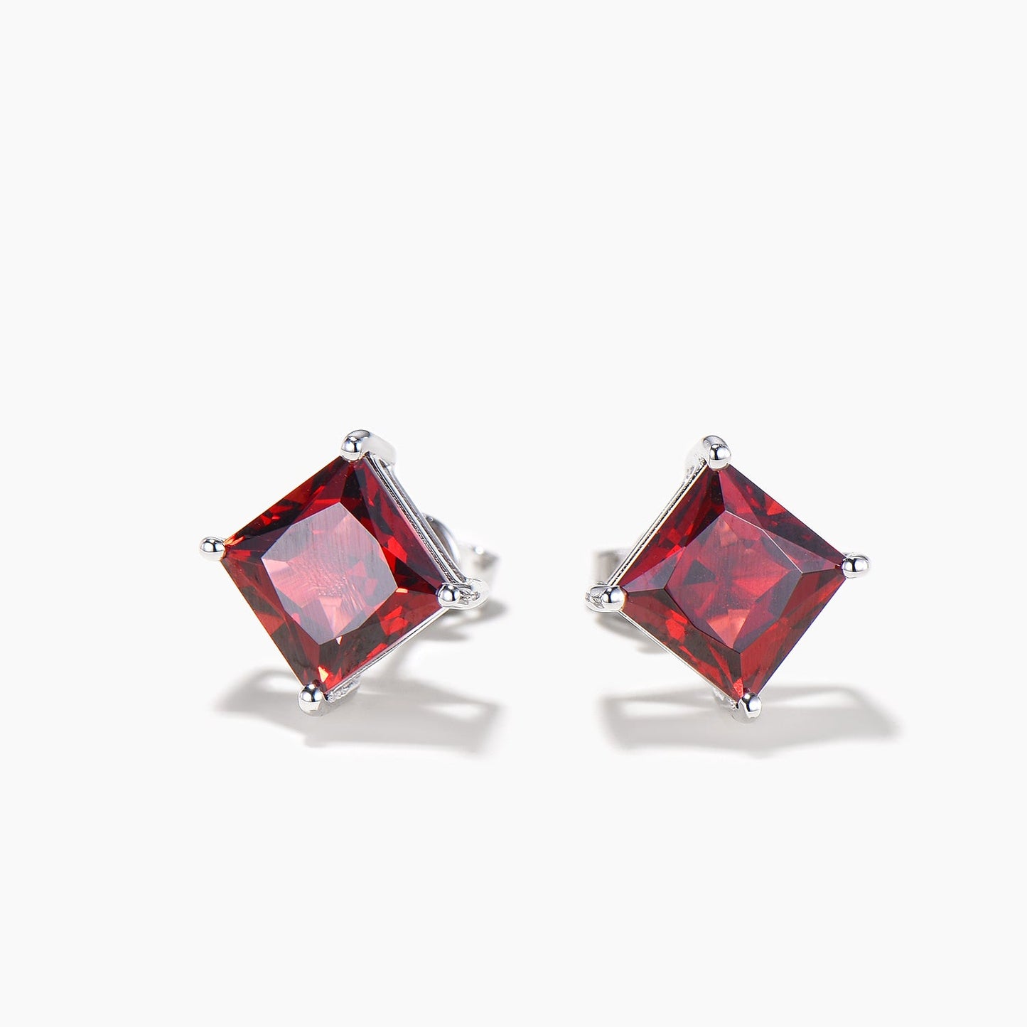 Princess Cut Natural Garnet Stud Earrings Minimalist Red Gemstone Earrings
