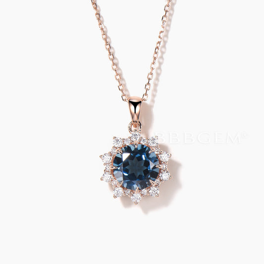 1.2CT Round Cut Natural London Blue Topaz Necklace Diamond Halo Pendant