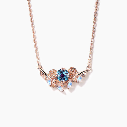 Round Color-change Alexandrite Flower Pendant Moonstone Nature Inspired Necklace