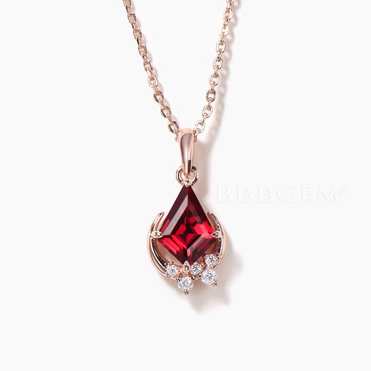 1ct Kite Cut Natural Garnet Diamond Necklace Crescent Moon Necklace